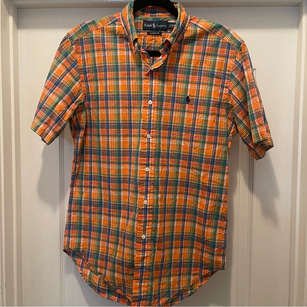Polo by Ralph Lauren Mens Short Sleeve Button down Casual Shirt Orange Small
